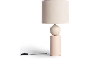 LEDKIA LIGHTING - Lámpara de Mesa Cerámica Rahma | Diseño Boho Chic | Base Cerámica y Pantalla Tela | Soporte Bombilla E27, Beige