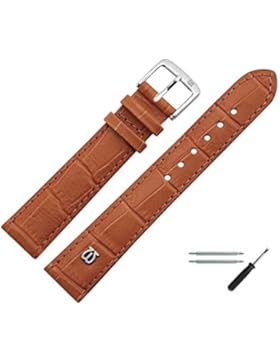 Uhrenarmband 20 MM Leder Braun Matt Prägung, Alligator - MADE IN GERMANY - Inkl. Federstege / Werkzeug - Uhrband...