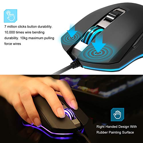 TECKNET Gaming - Rat  n   ptico con 6 Botones Programables  16 8 Millones de RGB Programable Lightning  4 DPI Ajustable para PC  Computadora y Computadora Port  til  Negro