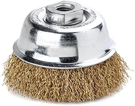 Cup Brush for Coarse bürstarbeiten, entborsten, Deburr, aufrauen Brush with M 14 Connection Thread and 65 mm Diameter Bristles Made of Brass Wire MES, Wavy, 0,30 mm thick