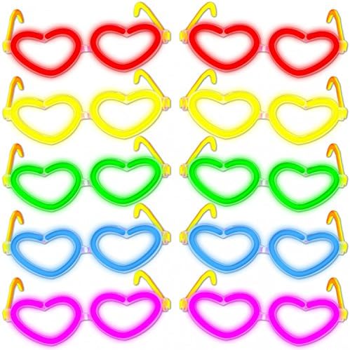 10 Glow Heart Eyeglasses 5-COLOR MIX (10er Komplett Set Spar-Pack)