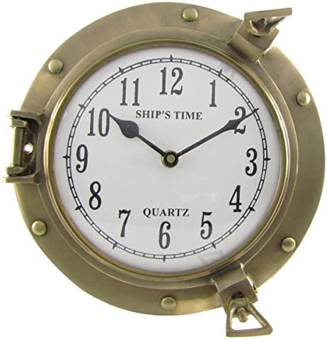 Antique Brass Ship Porthole Clock 9"