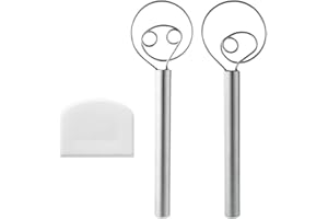 ZMREN Fouet à Pâte Danois, Lot de 2 Fouets à PâTe en 304 Acier Inoxydable, MéLangeur Manuel Pour La PâTe à Pain, La Fabrication De GâTeaux Pour La PâTisserie, La PâTe à Pizza