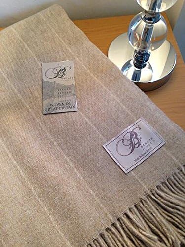 Bronte 100% Pure Lambs Wool Sofa Throw Blanket - Beige Pinstripe Design