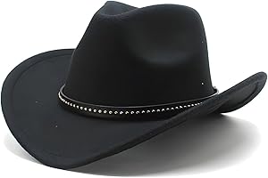 AEGISTUS Cowboy Hat for Women and Men, Western Cowboy Hat, Wide Edge Chinlon Western Felt Outdoor Hat, Suitable for Men and Women, Classic Cowboy Hats, Party Hat Photo Prop, Black