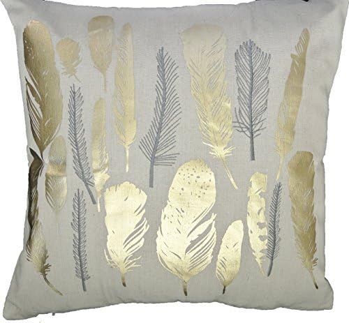 HOMETALE? Feather Gold Foil Print Decorative Throw Pillow COVER 18 Beige Gold by HOMETALE