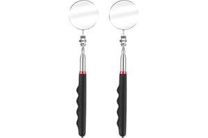 YBEATY Lot de 2 miroirs d'inspection télescopiques rotatifs à 360 ° en acier inoxydable avec long manche rond extensible pour techniciens, mécaniciens, artisans, tests et observations