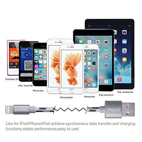 iPhone Kabel, ofspower 3Pack (0.5ft 3ft 6ft) Nylon geflochten 8 Pin USB Synchronisieren und Apple Kabel für iPhone 7, 7plus, 6S, 6S Plus, 6Plus, 6,5s 5 C 5, iPad Mini, Air, iPad5, iPod. - 4