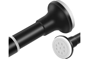 TUTJEN Black Shower Curtain Pole Tension No Drill,150 to 220cm Adjustable Heavy Duty Shower Spring Rod, No Drilling Curtain Poles for Bathroom Closet Windows, Anti-Slip, No Rust