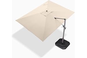 PURPLE LEAF Ampelschirm Rechteckig Sonnenschirm Groß 270 x 350 cm 360-Grad Drehbar mit Fußpedal und Kreuzsockel für Terrasse, Balkon Sonnenschutz, Beige
