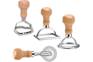 Deer Platz 4 Pièces Emporte Piece Ravioli, Coupe Ravioli Carrés, Coupeurs Ravioli avec Manche en Bois, Ustensiles Cuisine Ideal pour Pâtes Farcies, Ravioli et Pâtisserie
