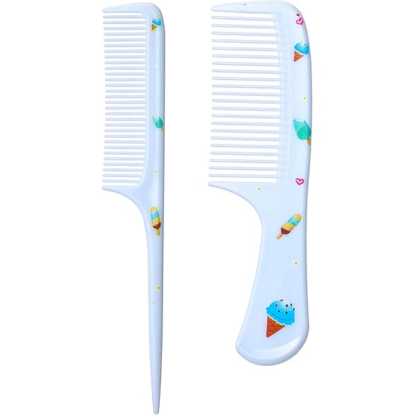 2er Set Babykämme – Feiner Zahnkamm & Rattenschwanzkamm, Blau Mit Eismotiv (Kunststoff)