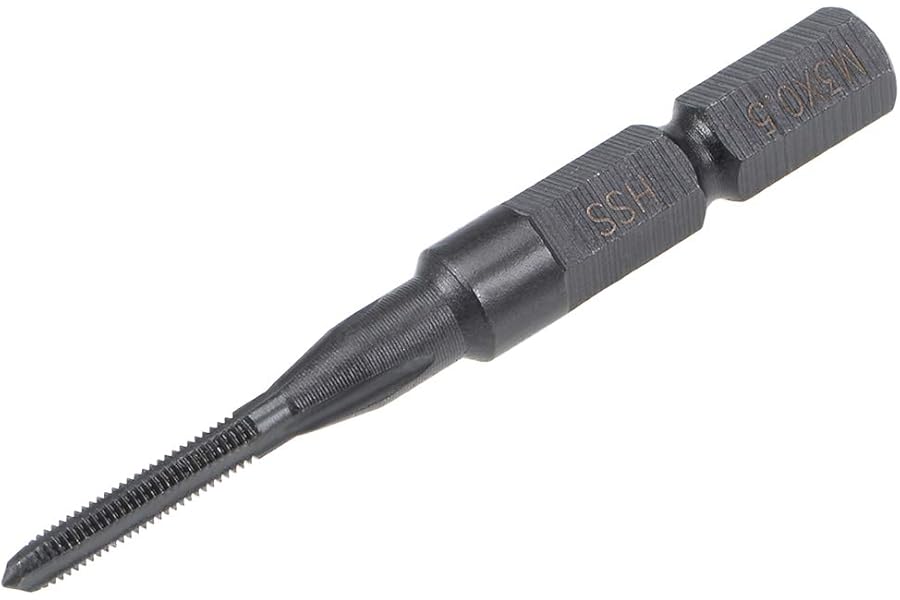sourcing map Metric Machine Tap M3 Thread 0.5 Pitch H2 3 Flutes Hex Shank High Speed Steel
