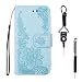 Produktbild Galaxy S7 Hülle, SsHhUu Echt Leder Hülle [Pfauenblumen] Kartenfach Standfunktion Magnet Ledertasche mit Schlaufenclip + Schreibkopf für + Lanyard for Samsung Galaxy S7 G930 5.1" Hellblau