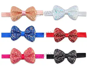 vaghbhatt Multi-Colour Nylon Lace/Shimmer/Grosgrain Polka Design/Mini Boutique Elastic/Hair Ties/Crochet Head Band For Girls, Hairbands, Elastic Bow Bowknot for Girls (Shimmer 06)