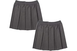 STREETWISE CLOTHING QUALITY CASUAL WEAR Twin Pack Grey Pleated School Skirt – Elasticated Waist School Uniform Box Pleat Skirts for Girls Summer Formal Dress Wear Full Elastic Skirt