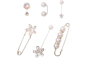 MenYiYDS Set di 6 spille da donna, fermagli per maglione, fermagli per spilla, con strass finti e perle, spilla da bavero, elegante spilla per hijab per abbigliamento, colletto, manica, cardigan