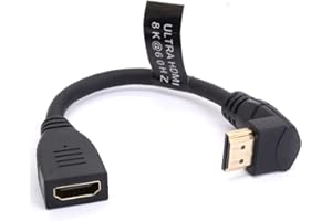 HTGUOJI Przedłużacz HDMI 8K, krótki kabel HDMI 2.1, męski na żeński, kąt 90 stopni, szybki adapter przedłużający 48 Gb/s, obsługa 8K przy 60 Hz, 4K przy 120 Hz, dynamiczny HDR, eARC, VRR, 3D do