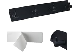 NAHUAA Percheros Pared Adhesivos Negro Percha Pared de Acero Inoxidable 25.5 cm Perchero Pareds con 4 Ganchos para Entrada, Recibidor, Dormitorio, Cocina, Baño, 1 Piezas
