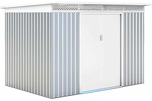 GARDIUN KIS12136 - Caseta Metálica London 5,71 m² Exterior 206x277x187 cm Acero Galvanizado Silver/Blanco