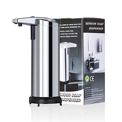 Automatische Seifenspender mit Infrarot Sensor, Calar 280 ML Edelstahl Hands Free Touchless Dispenser Sensor Shampoo Seife Flüssig Spender für Küche Badezimmer Büro Hotel Countertops, Silber (Silber) - 6