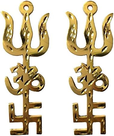 Divine Trishul Om Swastika Yantra Spiritual Metal Wall Hanging Showpiece Ornament/Hindu Religious_Combo Of 2
