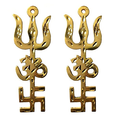Divine Trishul Om Swastika Yantra Spiritual Metal Wall Hanging Showpiece Ornament/Hindu Religious_Combo Of 2