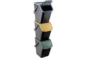 Go Practic Set de Poubelles de Cuisine Avec Couvercle, 4 Pièces 25L de Recyclage, Fonction de Clic, Conteneur à Déchets, de Tri Des Déchets en Plastique Durable et Spacieuse