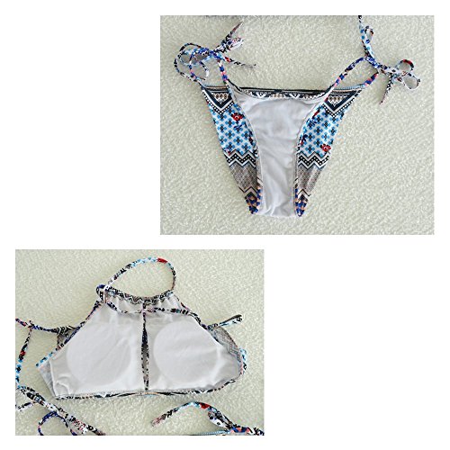 GWELL Damen Blumen Hollow Push Up Bikini Set Halter gepolstert Bademode Badebekleidung - 4
