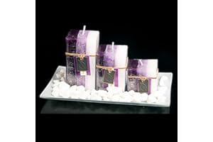 BARGAINS-GALORE Gift Set with 3 Scented Aromatic Mood Wax Candles - Glass Plate Stones Candle | Aromatherapy Scented Fragrance Aroma | Home Office Decor, Ornament (Fresh Linen)