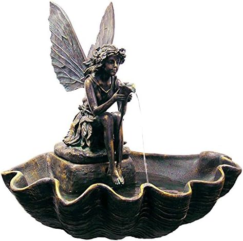 Primrose 78cm Bronze Effect Fairy on a Clam Shell Water Feature Self Contained Outdoor Patio Garden Fountain