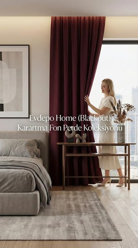 Evdepo Home Blackout Fon Perde,%100 Karartma, Isı Yalıtımlı, Pilesiz, Bordo, Tek Kanat 180 x 200 cm