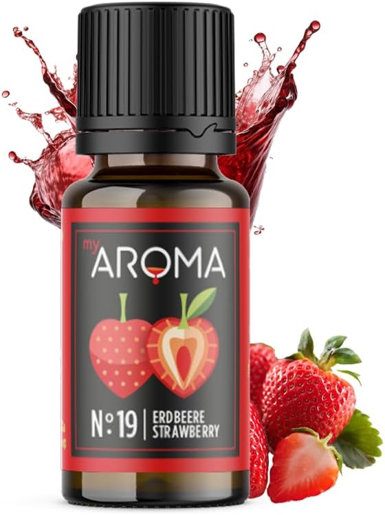 myAROMA | No. 19 (Fresa, 10 ml) | Aroma natural y puro | Gotas aromáticas para agua y cócteles, cocinar y hornear | Sin calorías y sin azúcar