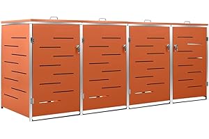 KOIECETA Mülltonnenbox für 4 Tonnen Rostfrei Abschließbar Müllbox Mülltonne Mülltonnenverkleidung Müllcontainer Gartenbox Edelstahl (276,5x77,5x115,5cm) Orange