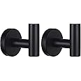 YUET 2 Pcs Bathroom Towel Hook,Screw in Metal Coat Hooks Matte Black Robe Hook SUS 304 Stainless Steel Heavy Duty Door Hanger Towel Robe Clothes Closet Sponges Holder for Bathroom Hotel (Black)