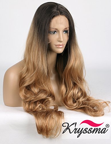 K’ryssma Blond Lang Perücke Braun Blond Ombre Wavy Wig Synthetic Haar Wavy Blond Perücke Half Hand Tied 24 inch - 3