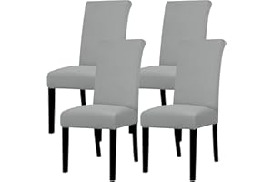 Lellen Dining Chair Covers Set of 4, Stretch Chair Covers Dining Chair Slipcovers Removable Washable Reusable Home & Kitchen Decor Protector Dining Room Chair Covers,Silver Grey