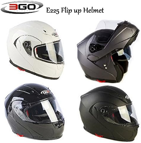 MOTORBIKE NEW 3GO E225 FLIP UP HELMET Motrcycle Flip-Front Modular Touring Helmet (WHITE, M)