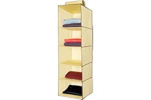 QILZO Organizador Armario Ropa 30x30x100cm, Organizador de Ropa de Tela 5 Estantes, Estantería Colgante Fijación Fácil, Almacenaje Armario Plegable, Organizador Camisetas, Pantalones, Bolsos, Zapatos