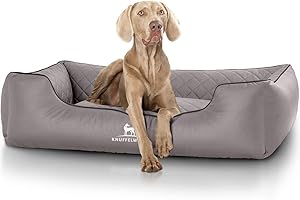 Knuffelwuff Ortopedyczne legowisko dla psa Madison z pikowanej laserowo sztucznej skóry nadaje się do prania dla psów ortho bed sofa dla psa kosz dla psa ortopedyczny memory XL 105 x 75 cm szary