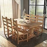 Tischplattenstärke: 4 cm ROMELAREU 7-TLG. Essgruppe Tisch mit Stühlen Massivholz Teak Möbel Möbelgarnituren Küchen- & Esszimmergarnituren
