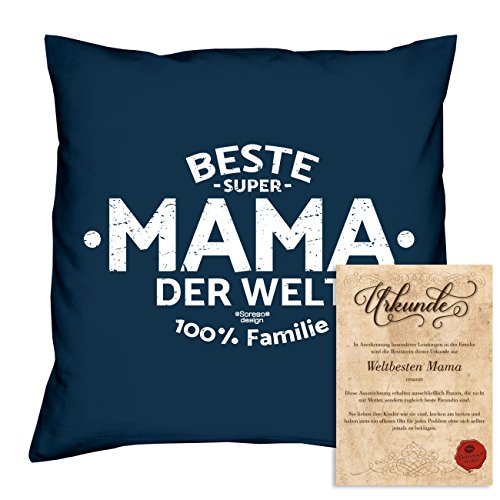 Muttertag, Muttertagsgeschenk Beste Mama der Welt Dekokissen, Kopfkissen Geschenkidee für die liebste Mutter Größe 40X40 cm Farbe:navy-blau - 5