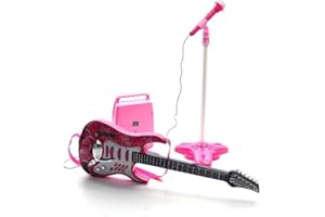 BSD Rock Guitarra con Cuerdas de Acero, Amplificadores, Soporte Ajustable y Micrófono - Guitarra Rock para Niños - Guitarra para Juguetes - Instrumento Musical Infantil - Rossa