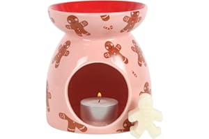 SJ TRADERS Gingerbread Wax Melt Burners, Warmer Melter Fragrance Oil & Wax Burner, Scented Decorations for Christmas and Aromatherapy Oil Diffuser for Home & Bedroom Decor (Pink)