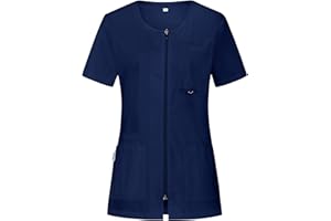 B-well Stella Uniforme Empleada Hogar Casaca con Cremallera Enfermeras Uniforme Mujer Casaca Mujer Uniforme Manga Corta con Cremallera
