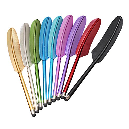 Bunte Feather Stylus - TOOGOO(R) 10 x Bunte Feather Federn Quill Federkiel Tragbare Stylus / Styli Eingabestift Strass Eingabestift Kugelschreiber Stift Touch Pen Multifunktion mit Earphone Jack Anti Staub Stecker Schutz Stoepsel Kappe Headset Buchse fuer Smartphones