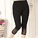 Liang Rou Maternity Elastane Adjust Waistband Cropped Leggings Lace Trim Color Black