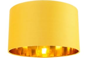 Contemporary and Chic Ochre Cotton 14" Table, Floor or Pendant Circular Drum Lamp Shade with Shiny Gold Inner - 60watt Maximum by Happy Homewares