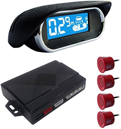 BeneGlow® Dual-core Rear LCD Display Car Vehicle Reverse Backup Radar System with Parking Sensors (4 Sensors, Dark Red)