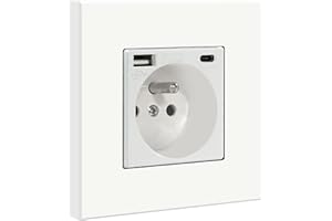 BSEED Prise Murale avec USB et 1 Type C,16A Prise de Courant Alternatif avec Panneau en Plastique,Multiprise Murale(Max 2.1A),Convient au Smartphone,à la Tablette (1 Prise avec USB et Type C,Blanc)